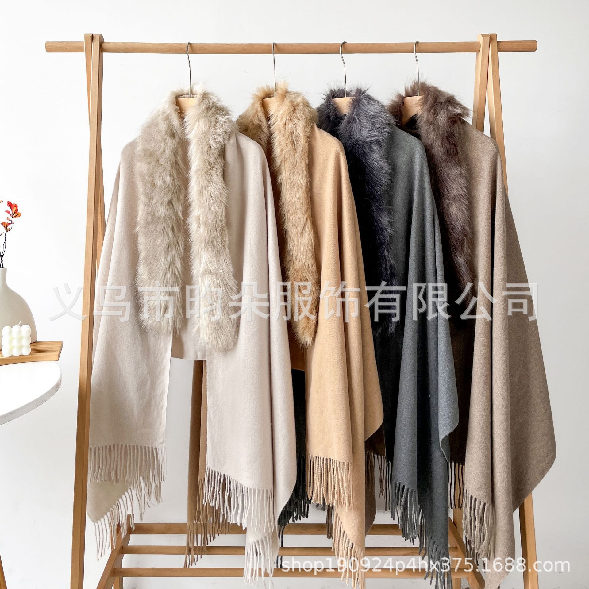 Imitation Cashmere Solid Color Shawl with Small Fox Fur Collar, Suitable for Cross-Border Trade