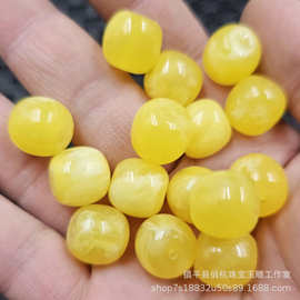 荧光浮盐水人造蜜蜡老型珠散珠鸡油黄白花蜜蜡路路通手链饰品配件