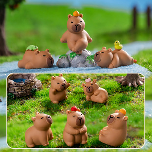 Micro-Landscape Capibara Bathing Solid Color Moss Landscaping Cartoon Resin Crafts Desktop Car Mini Ornaments