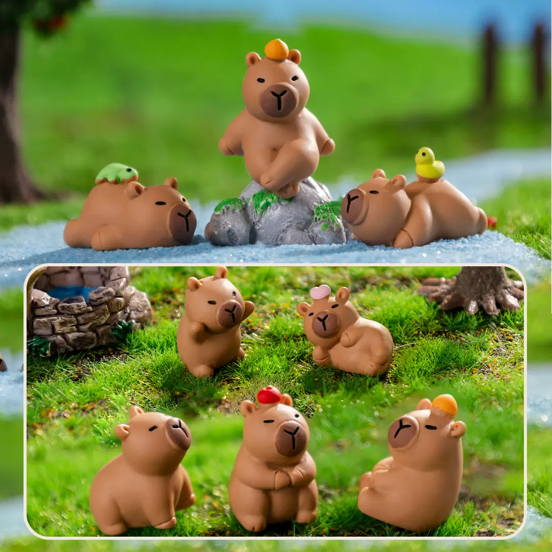 创意卡皮巴拉水豚实色萌粒动物卡通树脂工艺品桌面车载迷你小摆件