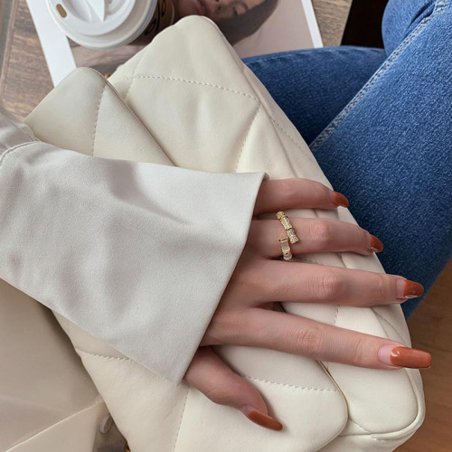 Backgammon Bamboo Ring Women's Fashion Personality Niche Design High-end Zircon Open Ring Korean Version Internet Celebrity Ring