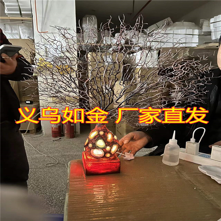 跨境新款古树树脂雕塑宝石发光彩色灯创意装饰礼物树工艺品独立站