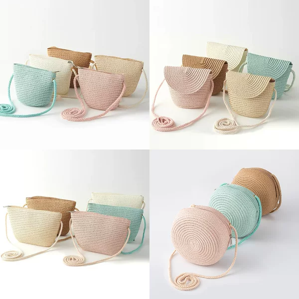 Children's Bag Female Cute Straw Bag Little Girl Crossbody Baby Cute Coin Purse Hat Set Summer Seaside