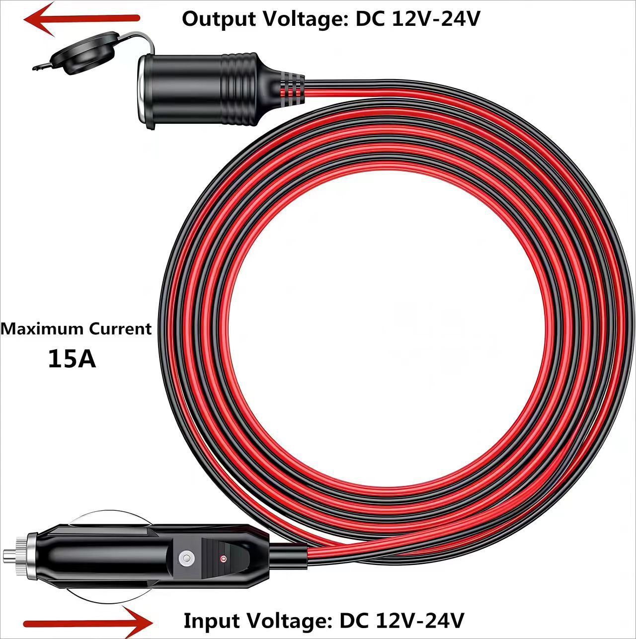 4m Car Cigarette Lighter 16Awg/Spt-2 Power Cord with Bullet Connector Female Plug Extension Cable for Vehicle Use