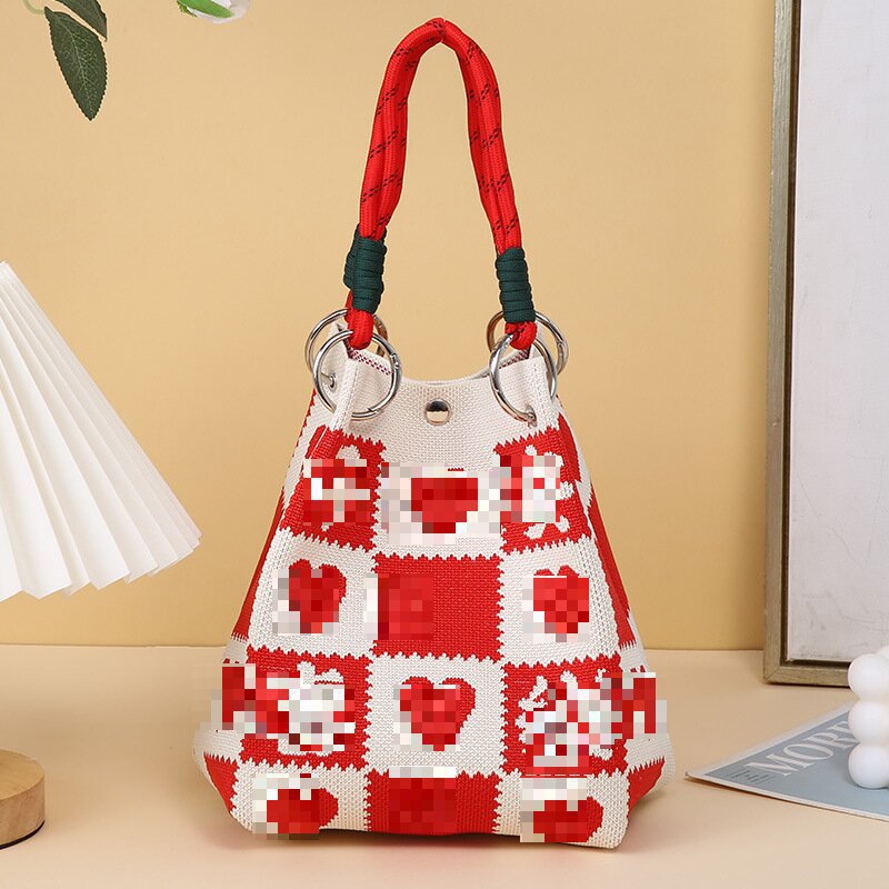 Bolsa de punto bolsas de dibujos animados para mujeres lindas bolsas de regalo de mano bolsas de bocadillos prácticas versátiles bolsas de cubo baratas gran capacidad