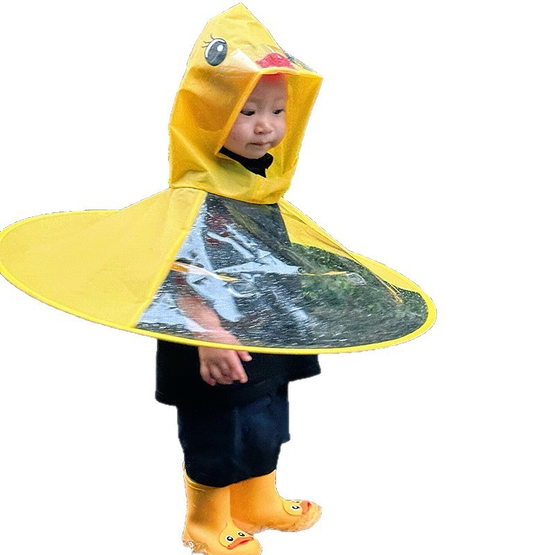 小黄鸭飞碟雨衣小孩斗篷式雨伞帽幼儿园宝宝儿童雨衣连体雨披女童|undefined