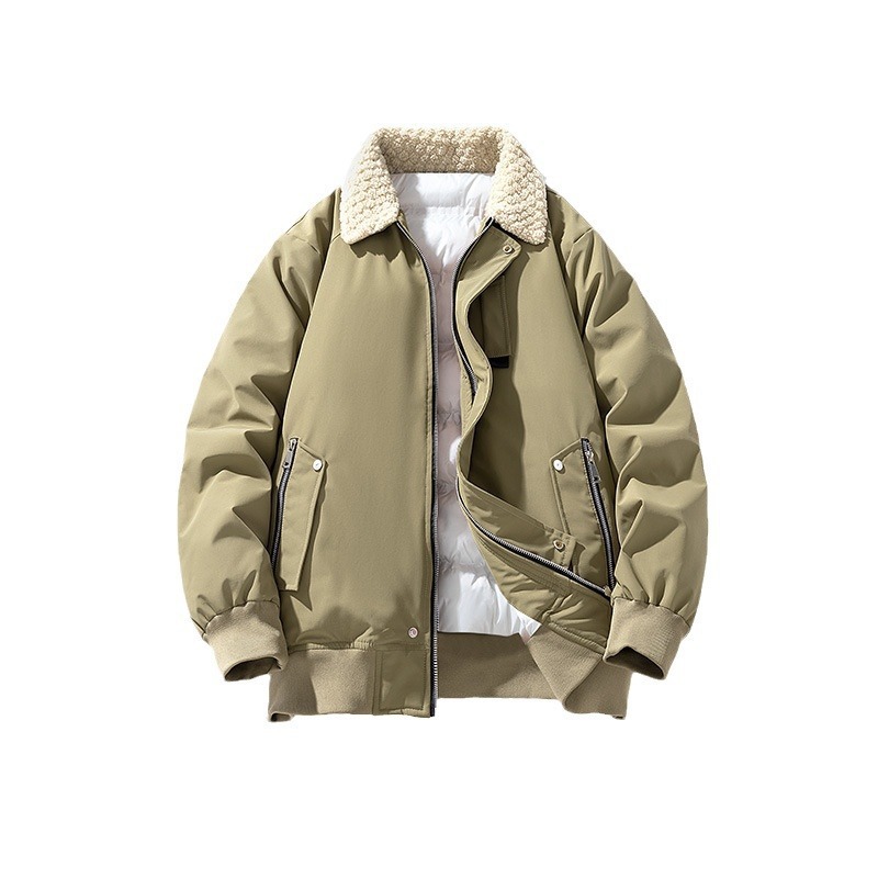 Cachemira de cordero con solapa para hombres otoño y invierno nueva marca de moda suelta y gruesa chaqueta de algodón cálida chaqueta de algodón