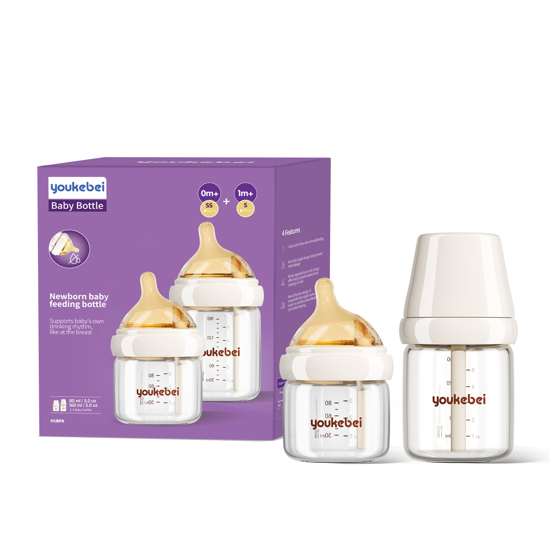 보라색 영문 포장 [80+160ML] SS 사이즈 1개 + S 사이즈 젖꼭지 1개 증정