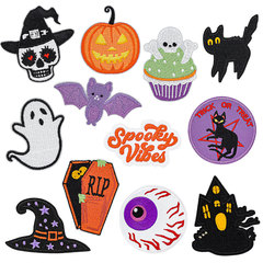 新しいハロウィン刺繍布ステッカーカボチャコウモリホットメルト接着剤パッチステッカーホリデードレス布ステッカーゴースト布ステッカー