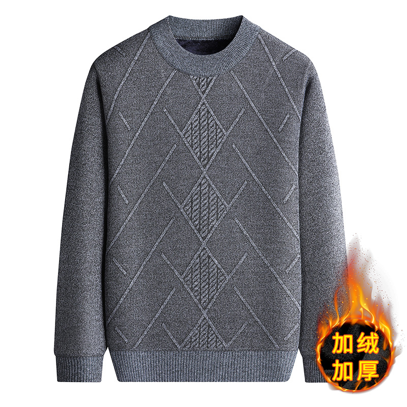 Middle-aged Men's Sweater fleece-lined Thickened Dad's Winter Clothes Base Shirt Grandpa's Middle-aged and Elderly Men's Winter Warm Clothes