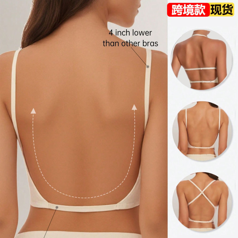 Shein Popular European and American Seamless Large Backless Intimates U-Shaped Beautiful Back Intimates Small Breast Push-Up Bra with Breast Pads Outer Wear Bra