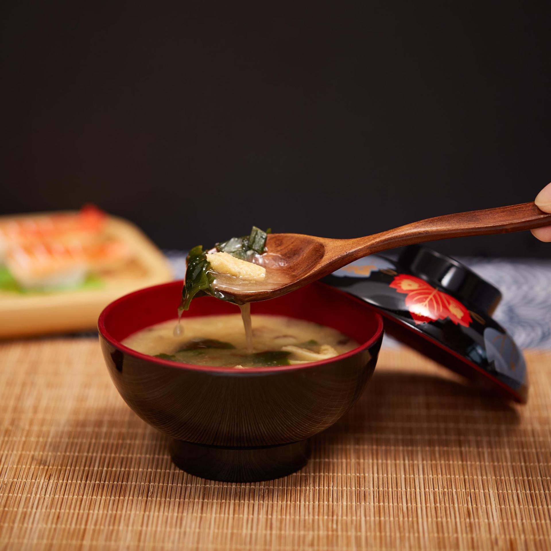 日式黑红双色汤碗吸物碗餐厅一人份味甑碗小花碗食堂饭碗口径12CM