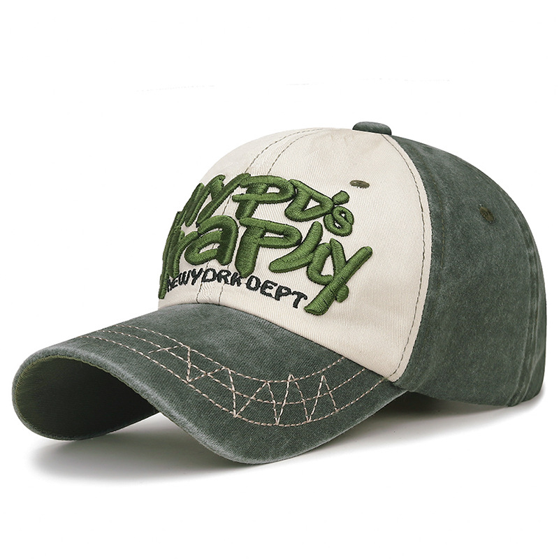 Nuevo estilo coreano lavado tridimensional bordado carta gorra de béisbol hombres y mujeres jóvenes angustiado sol sombrero transfronterizo en stock