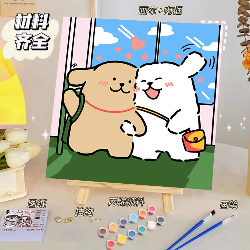 Pintura al óleo digital de bricolaje, dibujos animados para niños, pinturas para colorear hechas a mano, lindos puestos de animación curativos, comercio exterior transfronterizo