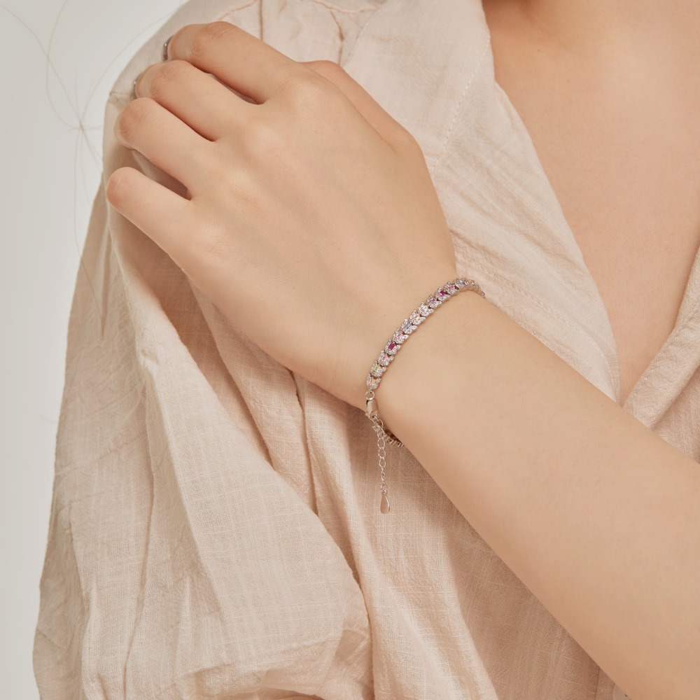 12g Weight Zircon Inlay Material Bracelets Classification 1 Piece Quantity Daily, Street Occasion 925 Sterling Silver Material Water Droplets, Heart Shape, Flower Pattern Women's Gender Inlay Design IG Style, Shiny Style 925 Sterling Silver Bracelets IG Style Shiny 5