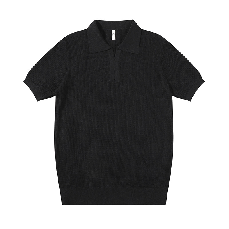 Polo camiseta de punto camiseta de manga corta camiseta hombre cuello en V cuello gaviota sensación de textura viejo dinero viento hielo seda fábrica transfronteriza al por mayor