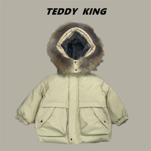 In Stock! Txb24967 Children's Clothing 2025 Winter New Style Large Fur Collar Hooded Fur Collar down Jacket for Children