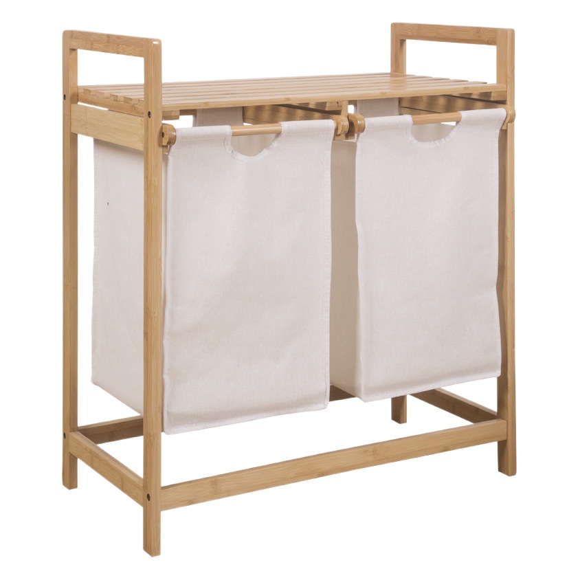 Cubo doble multifuncional estante de almacenamiento de doble cajón tela de bambú ropa sucia almacenamiento dormitorio sala de estar almacenamiento rack cesta de almacenamiento