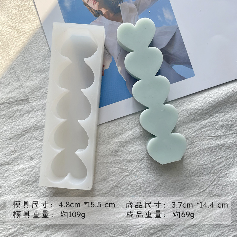 Jiahuimei tridimensional amor aromaterapia vela molde de silicona 5 piezas en forma de corazón epoxi jabón hecho a mano herramienta abrasiva de chocolate