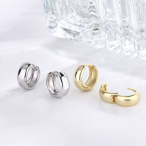 S925 sterling silver hoop earrings for women ins fashion versatile basic wide round hoop earrings simple personalized earrings
