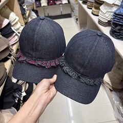 百搭撞色格子花边软顶牛仔棒球帽子女春秋显瘦减龄个性鸭舌帽网红