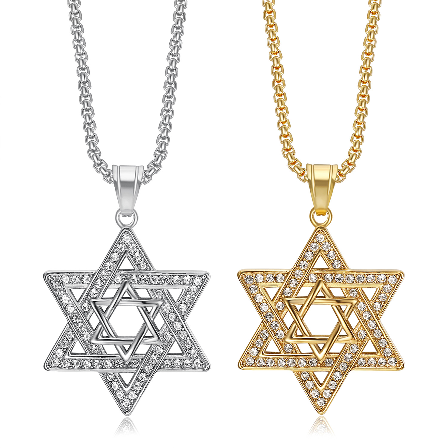 Pendant, Chain Jewelry Making Type Hip-Hop Hexagram Titanium Steel Plating Rhinestones 18K Gold Plated Men's