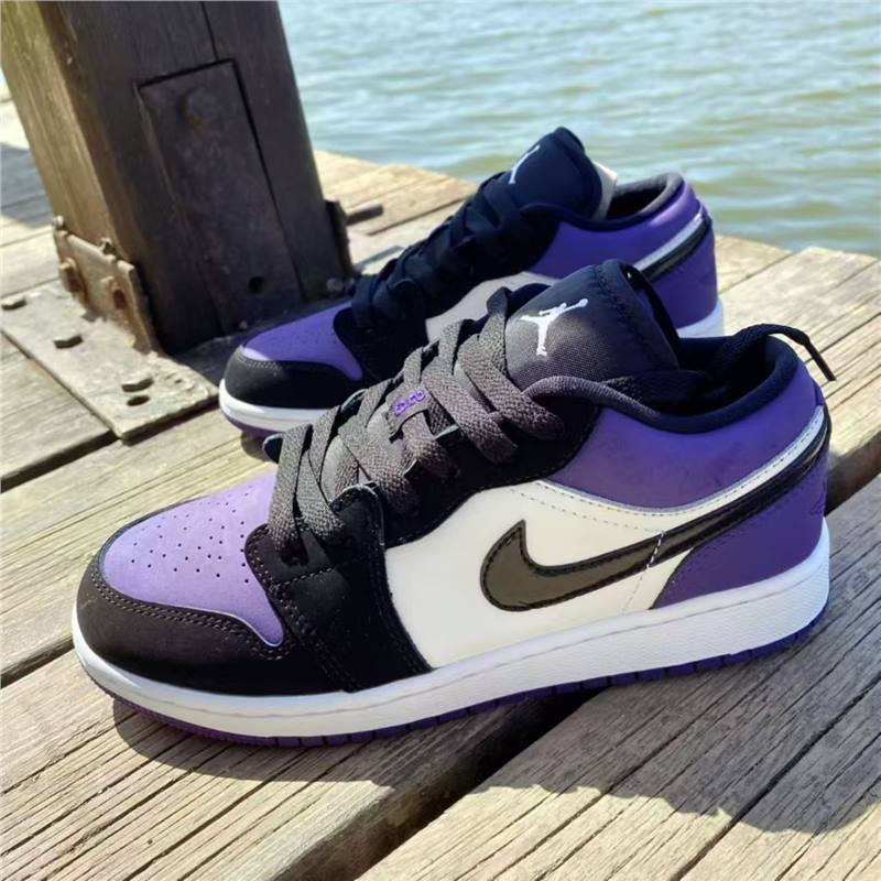人気の AJ1 黒と紫のつま先ロートップ多用途イン男性と女性のカップルカジュアルキャンパス学生トレンディなスポーツスニーカー aj|undefined