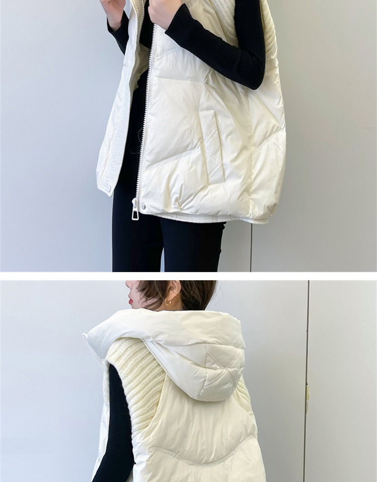 Damenbekleidung Gestrickte Ärmel Warme Jacke Weste für Damen 2024 Winter Neue Art Mode Kapuzendesign Warme kleine Außenweste_voghion.com