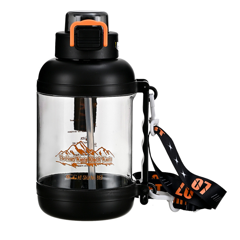 Botella de agua deportiva de tonelada de gran capacidad, celebridades de Internet, hombres y mujeres, ejercicio, taza de agua portátil, correa, tapa elástica, taza de cubo al aire libre