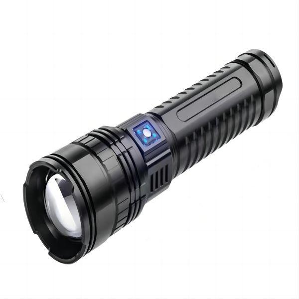 Montañismo linterna fuerte luz recargable de larga duración resistencia durable al aire libre Super brillante correa de mano linterna de doble uso