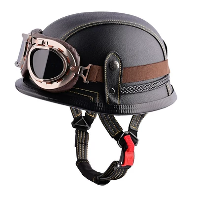 Motosiklet kaskı (dəbilqə) Motorcycle Half Helmet Large Head Circumference - black-and-yellow-line-bronze-black-tea-goggles-m