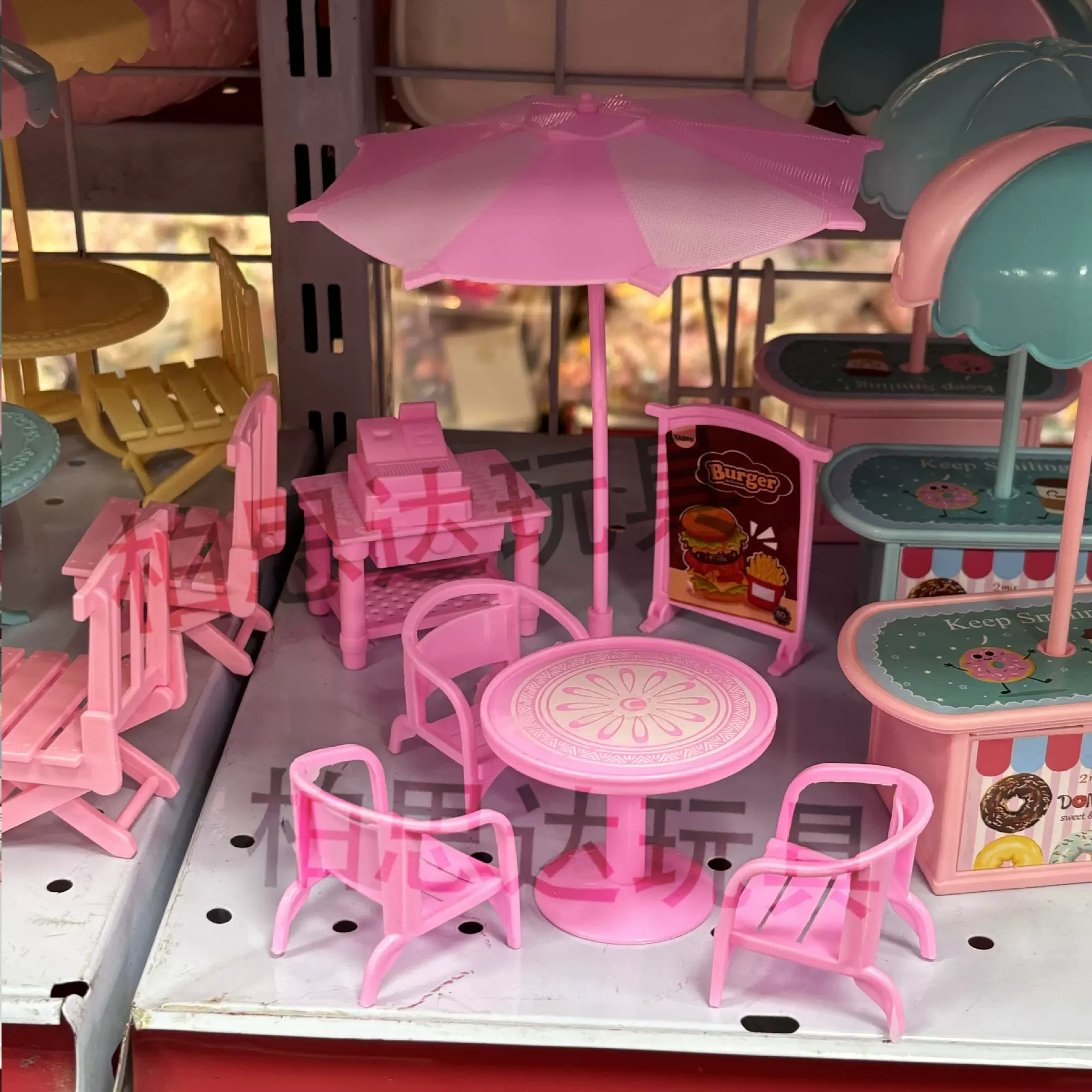 过家家玩具儿童仿真户外遮阳雨伞桌椅沙滩饮品店场景模型mini摆件