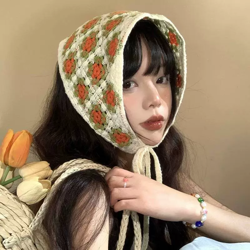 Французский ретро вязаный полый тюрбан женский летний Баотоу треугольник идиллический пляж солнцезащитный крем треугольник