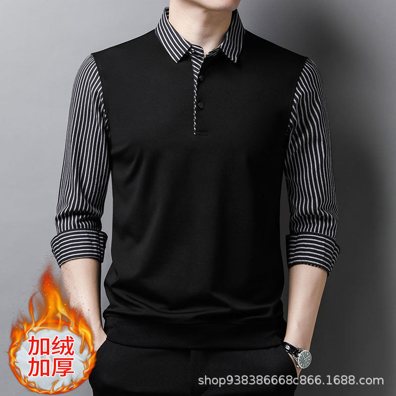 Cuello de la camisa de negocios forrado de lana de los hombres falso de dos piezas de mediana edad y hombres jóvenes camisa de cuello a rayas camisa de fondo suéter de solapa