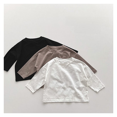 韓版竹節棉T恤~ 春秋新款兒童純棉T恤上衣男女童寬鬆長袖打底衫潮