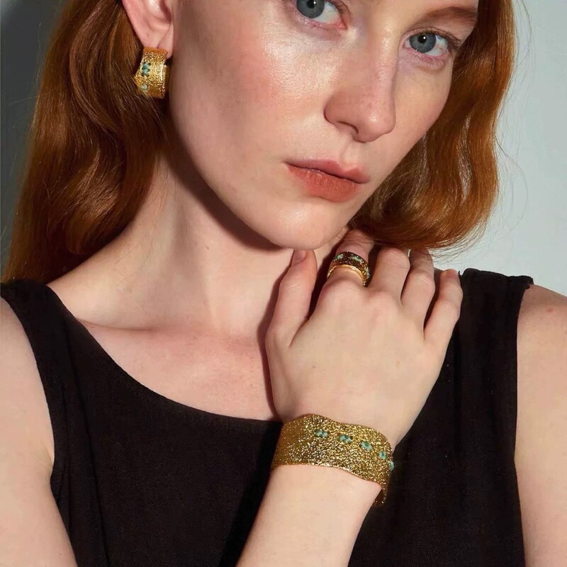 Doudou's Same Style Colorful Threaded Four-Color Open Bracelet for Women Niche Design High-End Retro Versatile Adjustable Bracelet