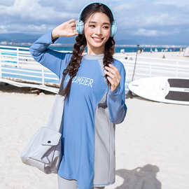 批发分体四件套女士潜水服遮肚显瘦长袖长裤防晒衫冲浪水母衣泳装