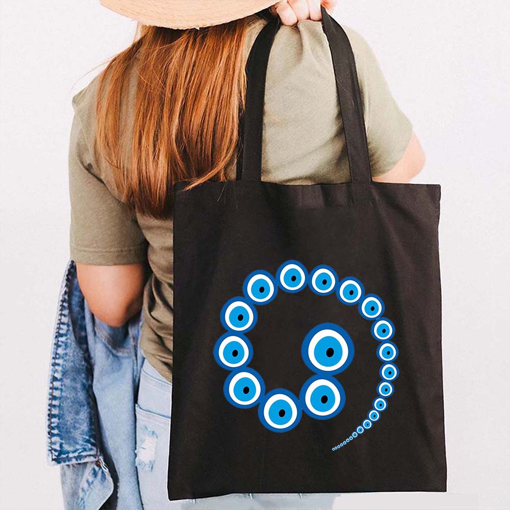 Graffiti griego mal de ojo impreso bolsa de lona bolsa de hombro estudiante bolsa plegable bolsa de compras portátil