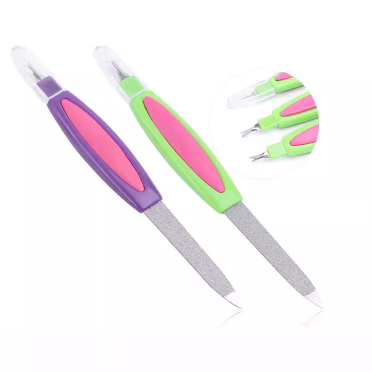 Manicura herramientas de uñas mango de plástico pelado de doble uso Archivo de manicura esmerilado Tenedor de piel muerta lima de uñas multifuncional