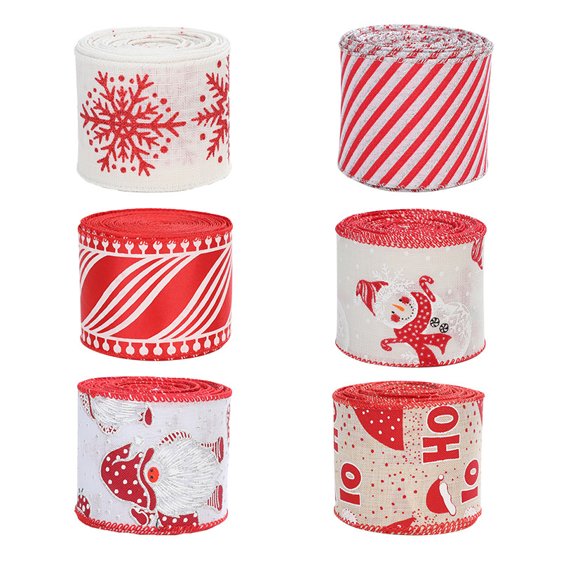Ribbon de Navidad imitación de lino rojo y blanco decoración de cinta accesorios de arco de impresión de cinta de Navidad lino