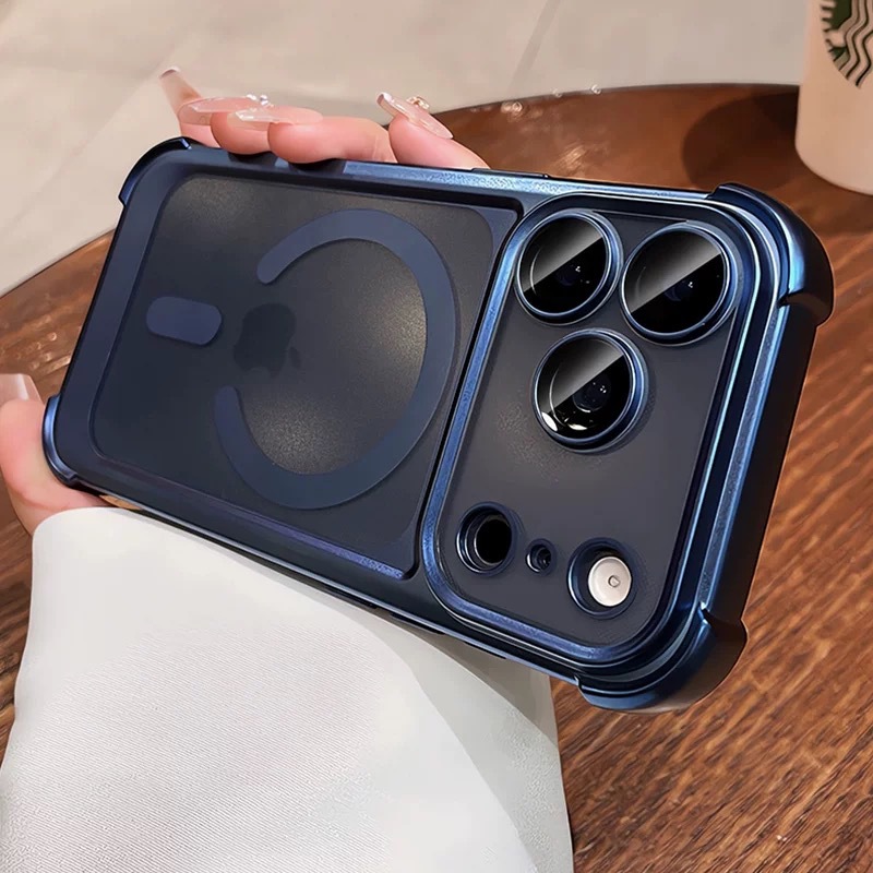 Aplicable para iPhone17PRO caso de teléfono de alta calidad esmerilado cuatro ángulos bolsa de aire de succión magnética todo incluido anti-caída manzana 16 / 15