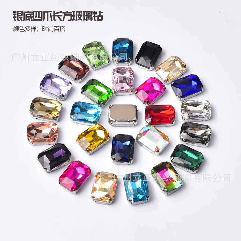 High Quality Glass Diamond Long Square Pointed Bottom Rhinestone Silver Claw Hand Sewn Diamond DIY Clothing Shoes Bag Jewelry Accessories