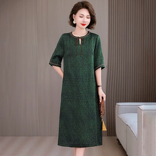 重磅真丝桑蚕丝连衣裙夏装2026新款高端轻奢名牌洋气妈妈直筒裙子