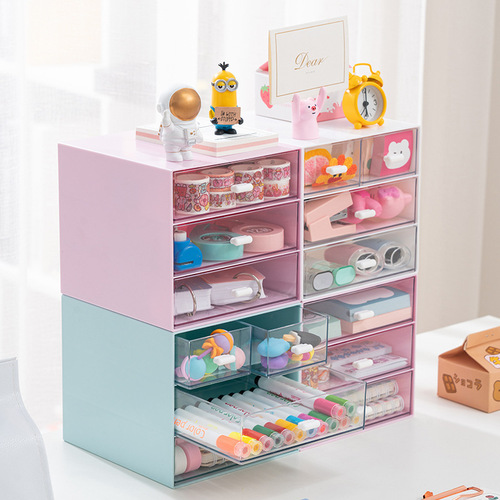 Desktop transparent drawer-style makeup box office document storage organizer bedroom study stackable combo storage cabinet
