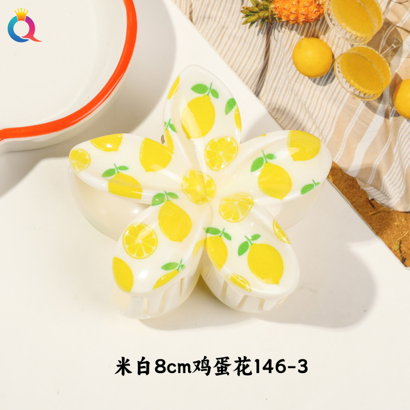 Qiyue クロスボーダー UV プリントフルーツクリップ韓国スタイルの高級エッグフラワー後頭部ヘアピン気質サメクリップ|undefined