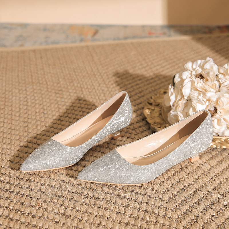 French Crystal Shoes 2024 New Wedding Shoes Two-Wear Bride Can Usually Wear with Skirts 3cm High Heels Flats