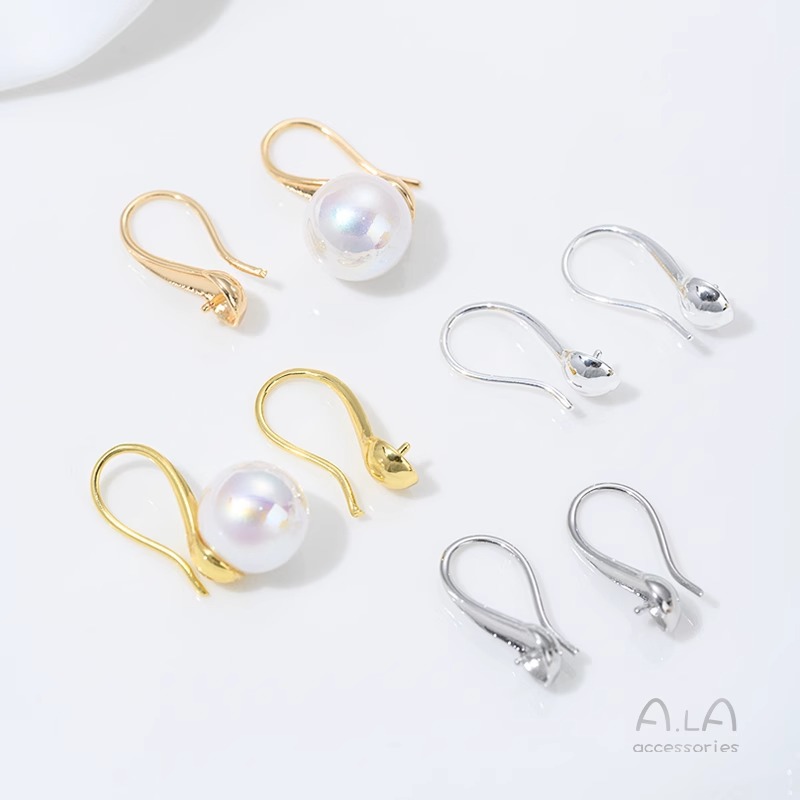 14K Gold Color Pocket 18k Sterling Silver Plated Bead Hook High Heels French Spoon Ear Hook DIY Sticky Pearl Earrings