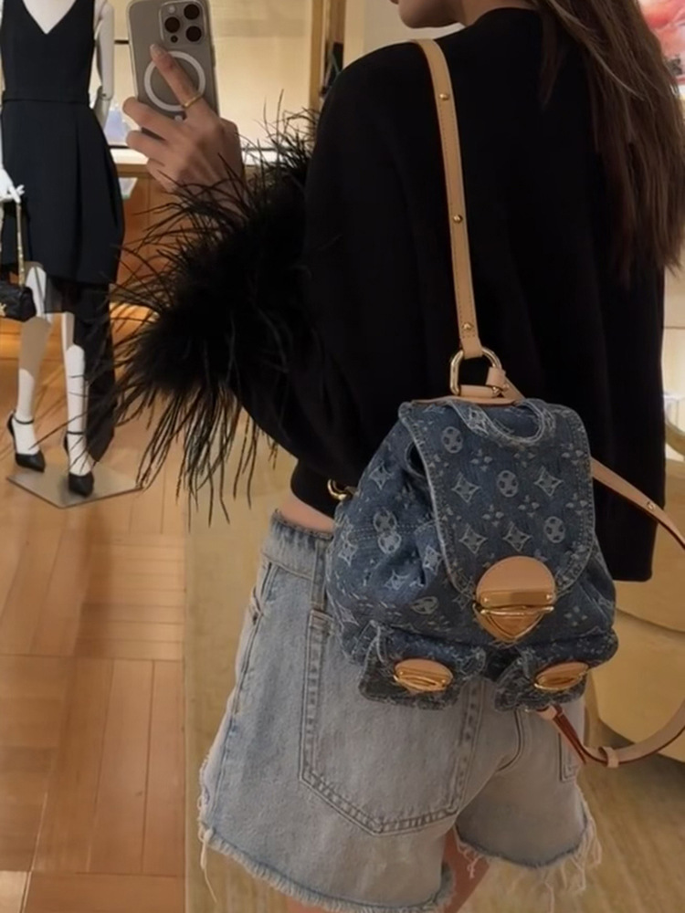 Neie populäre Denim Jacquard-Rucksak mat modeschen, lässegen, gedréckten Duebelrucksäck fir Reesen a villfältegen Eenzelrucksäck_voghion.com