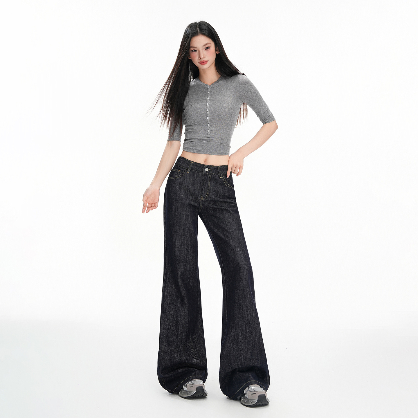 American-Style Low-Waisted Denim Loose Flared Jeans 25 Autumn New Slim-Fit Non-Tight Wide-Leg Bell-Bottom Pants