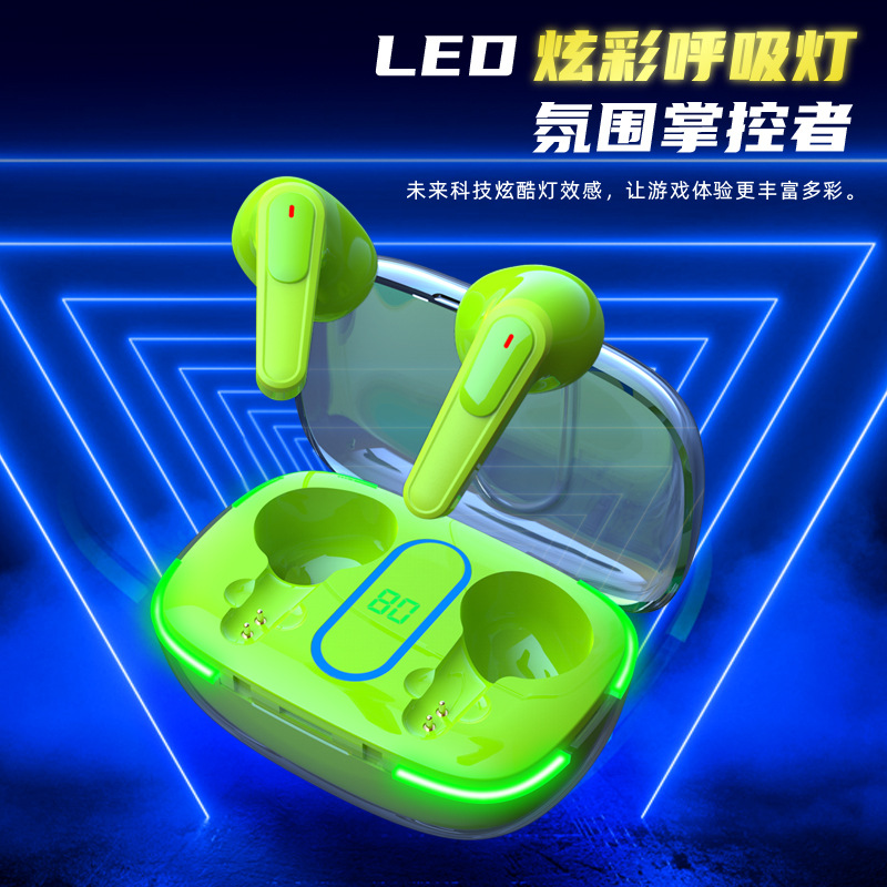 La nueva luz de respiración con pantalla digital inteligente, auriculares Bluetooth inalámbricos reales, reducción activa de ruido, deportes, auriculares para deportes de baja latencia